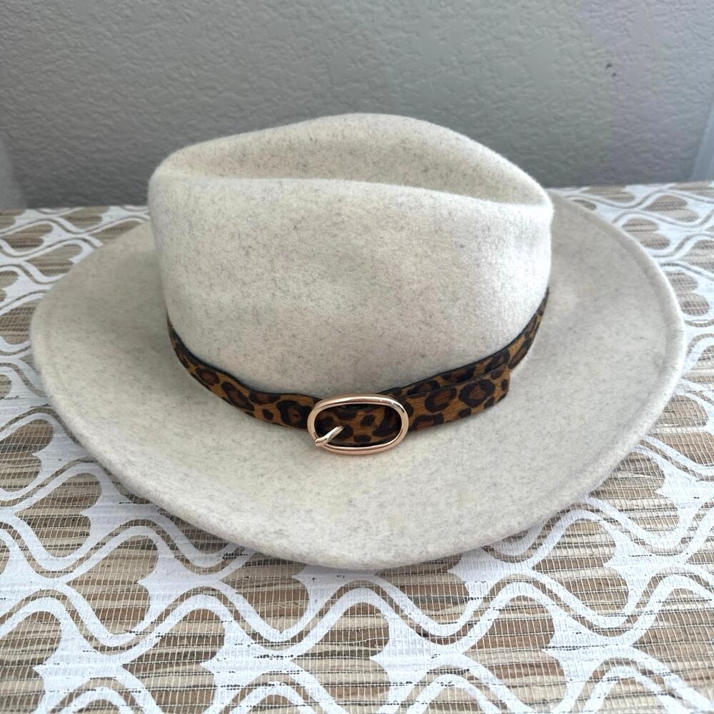 Altar'd State 100% Wool Hat with Leopard Print Buckle Detail with Gold Hardware